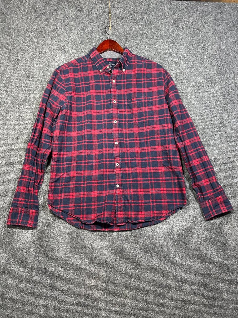 American Eagle Outfitters Shirt Mens Medium Classic Fit Red Blue Cotton Plaid